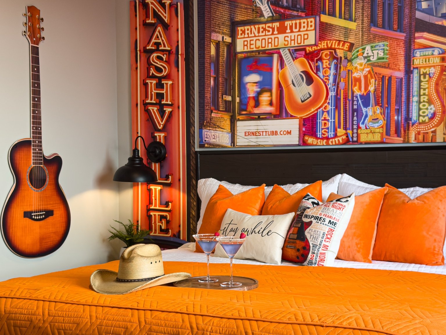 Nashville themed vacation rental bedroom photographed by Pic Me STR Photography